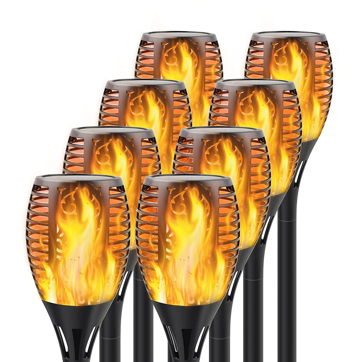 Permande solar torch lights with flame dance create safe outdoor ambiance.
