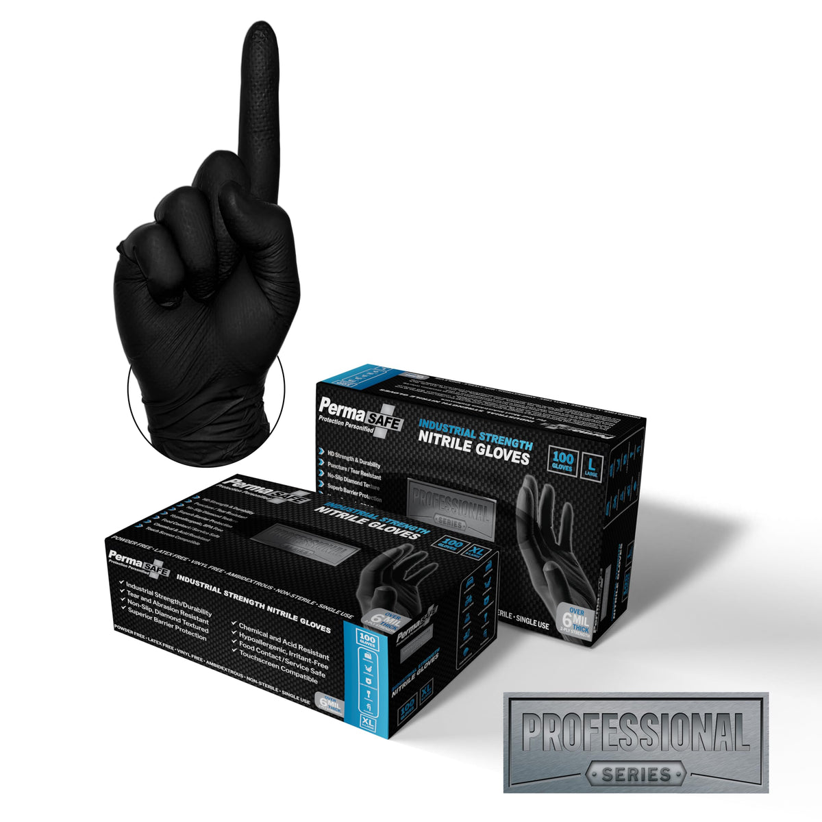 PERMASAFE Protective Coatings gloves boxed in a 100-count pack for tough industrial tasks.