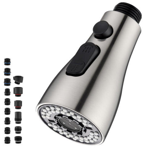 PerPaiMe brushed nickel pull-down spray head close-up highlights durable metal finish for busy kitchens.
