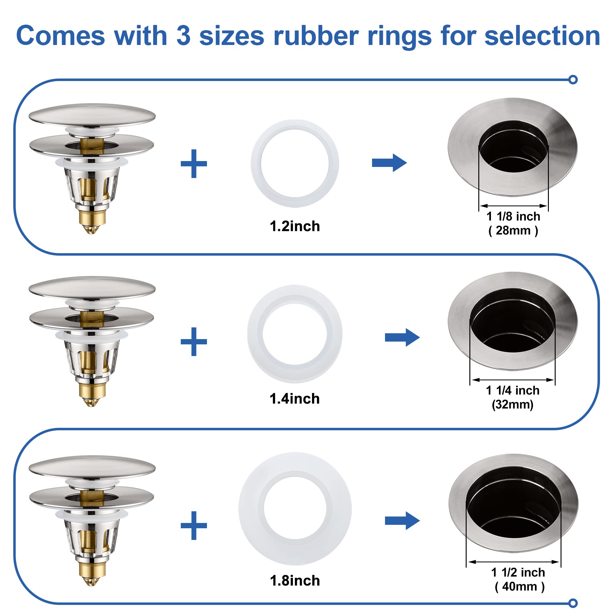 Sink stopper anti-clog filter captures hair to prevent clogs.
