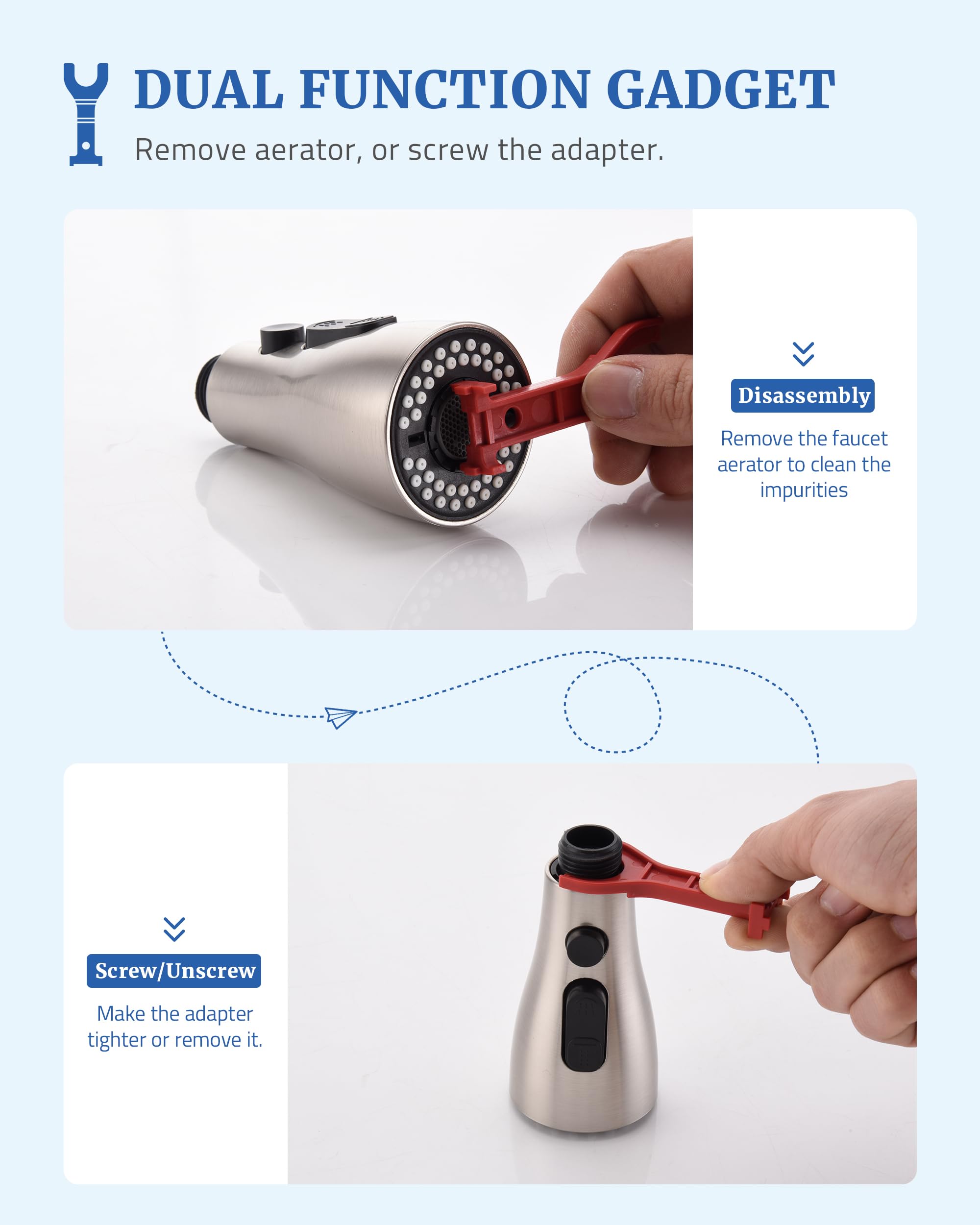 PerPaiMe spray mode shows wide-area cleaning for pots and sink corners.