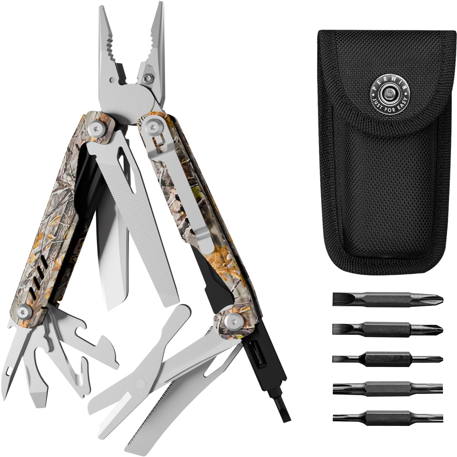 PERWIN Multitool 26-in-1 front view showing quick-access tools for on-the-go use.