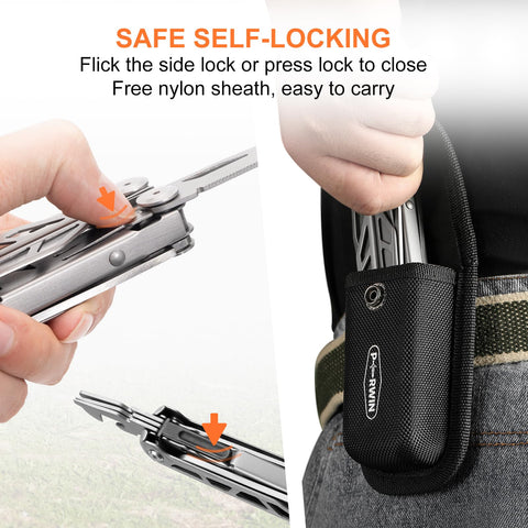 PERWIN multitool with saw function for outdoor cutting tasks.