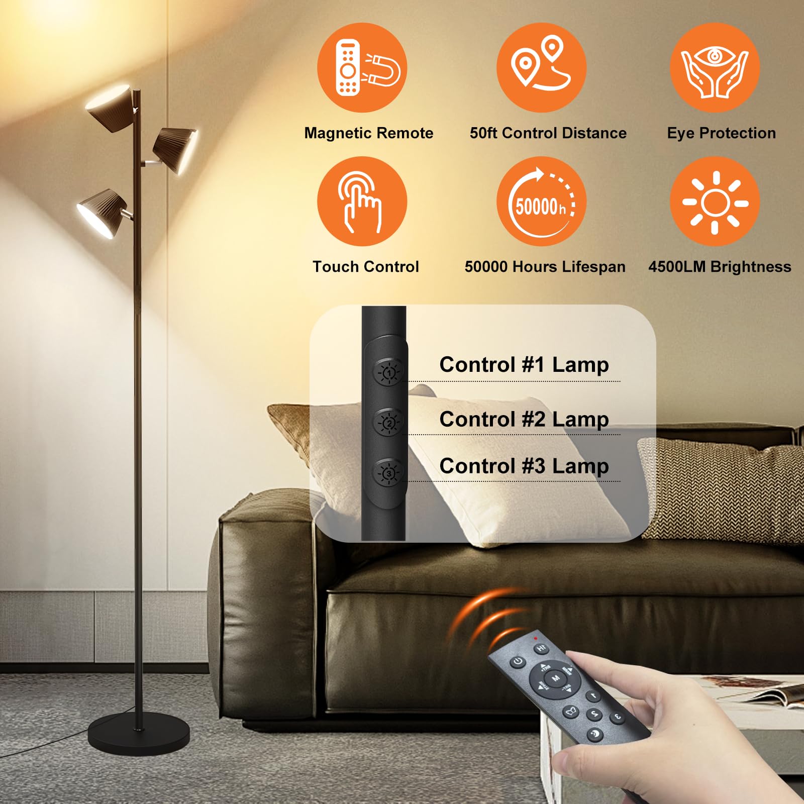 Pesken 42W LED Tree Floor Lamp emits soft, eye-friendly light.