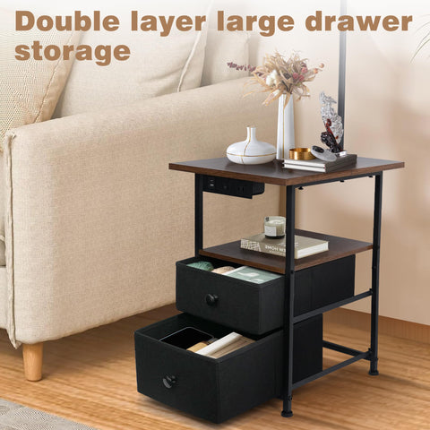 PESRAE end table with two drawers keeps bedside essentials organized and accessible.