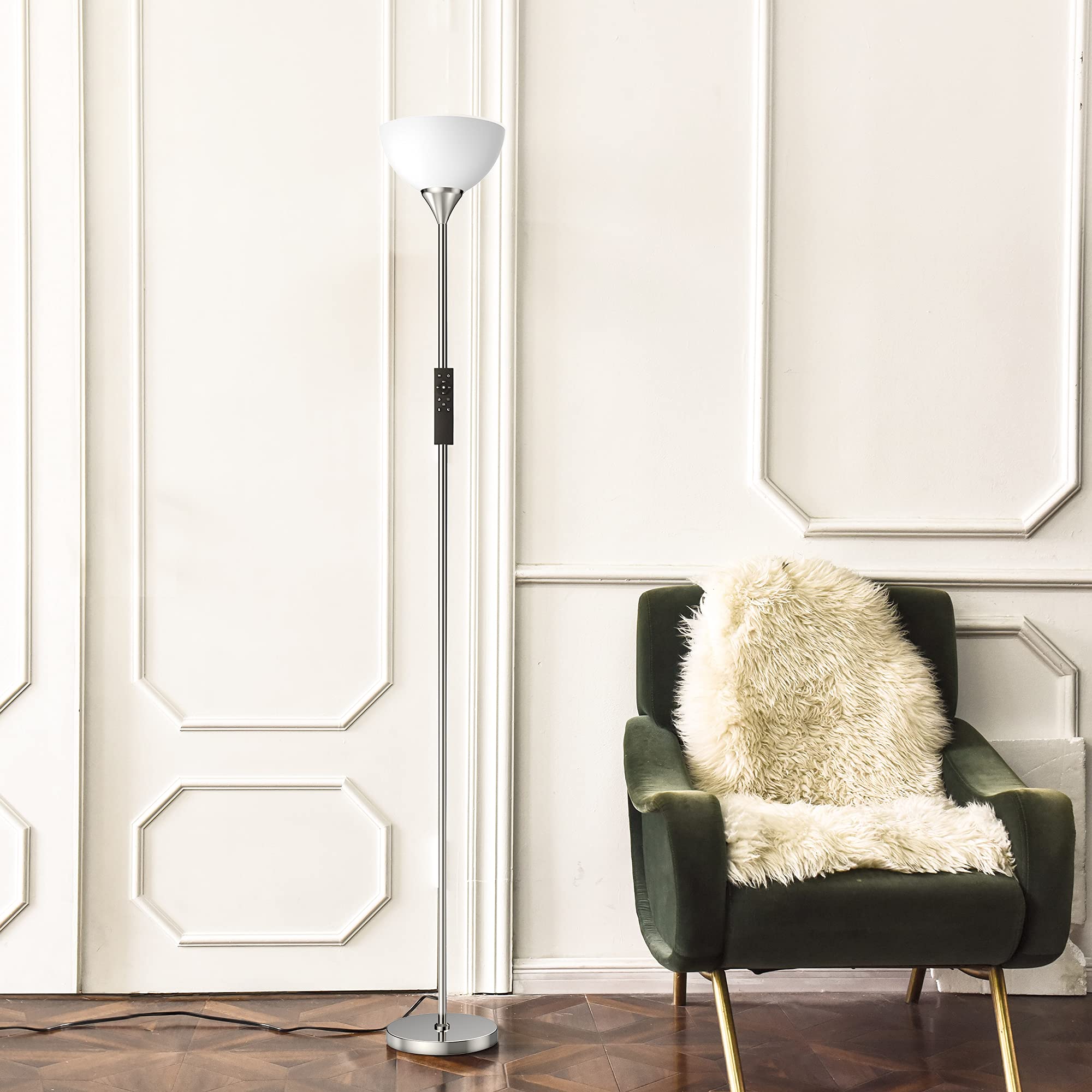 PESRAE easy-assembly torchiere lamp with simple screw-together pole