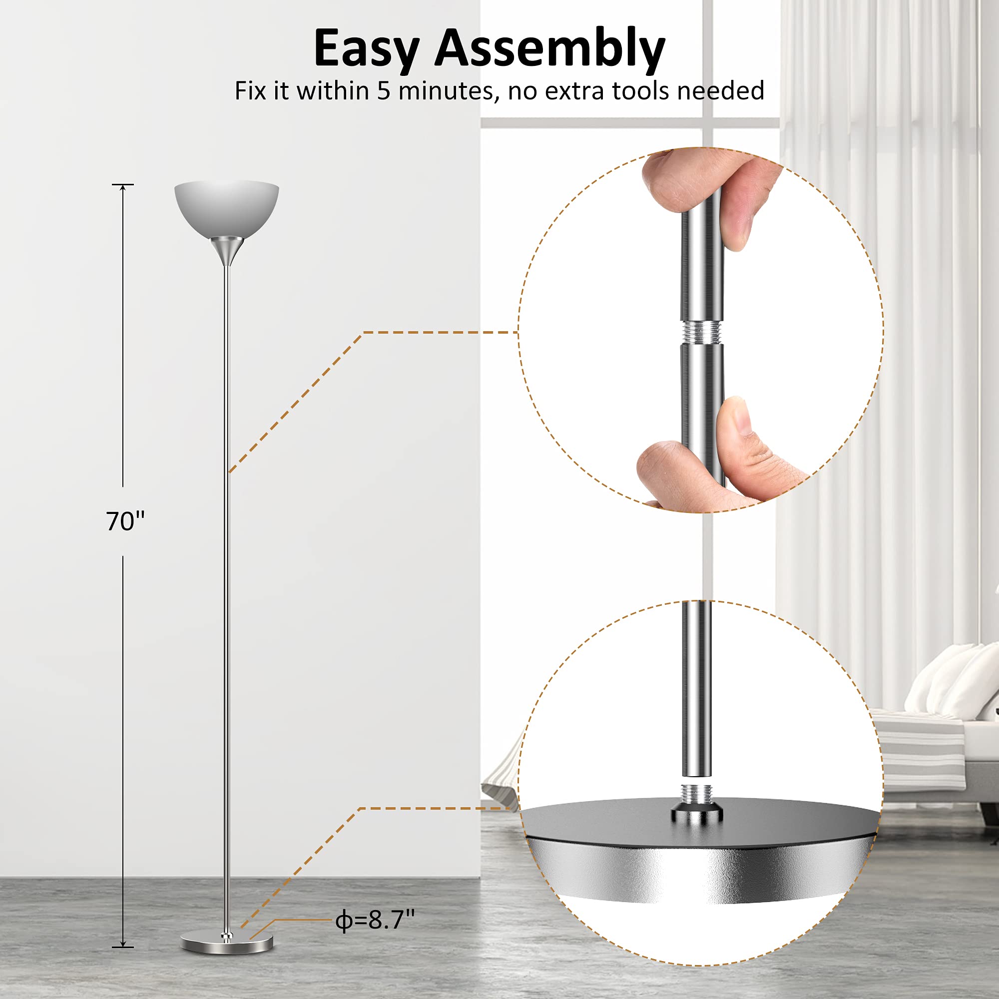 PESRAE floor lamp with included LED bulb for immediate use