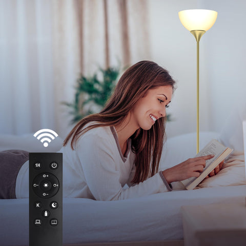PESRAE floor lamp in living room demonstrates optimal corner lighting for reading