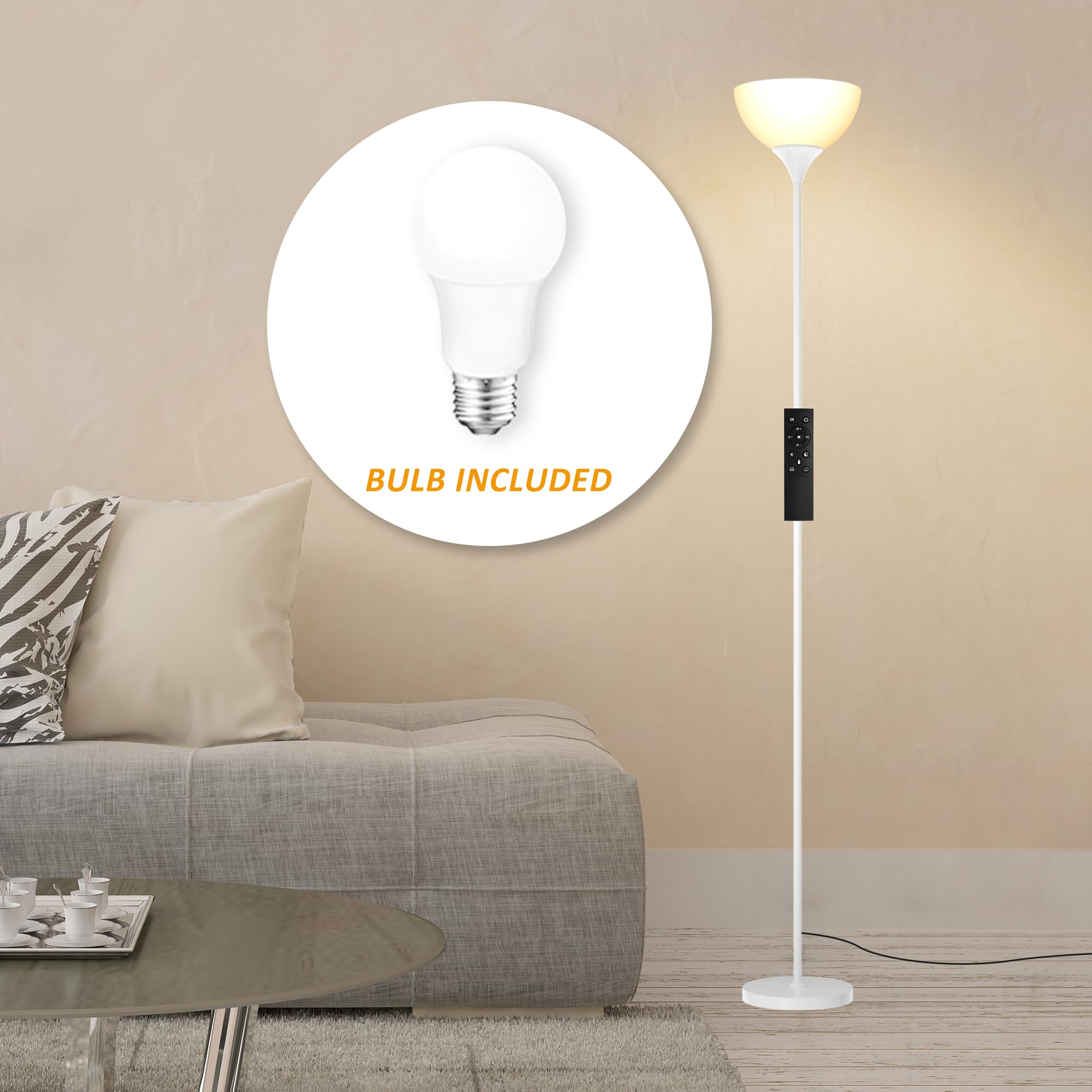 PESRAE floor lamp remote-control — easy operation from your couch for cozy ambience.
