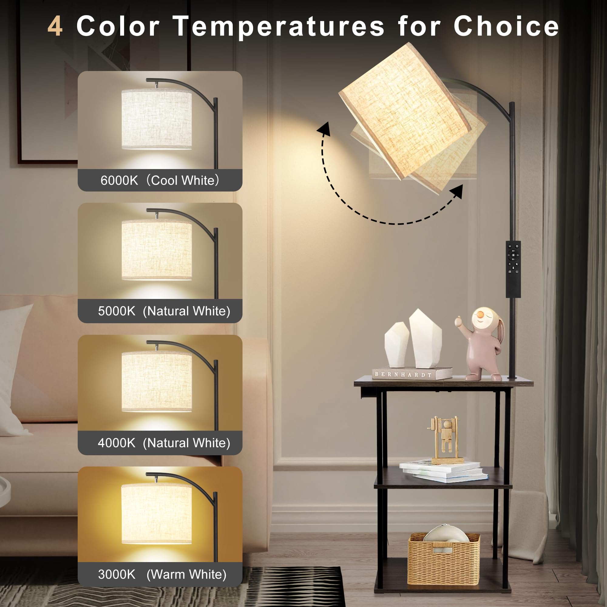 PESRAE floor lamp shade and rings showing compact table-integrated lighting