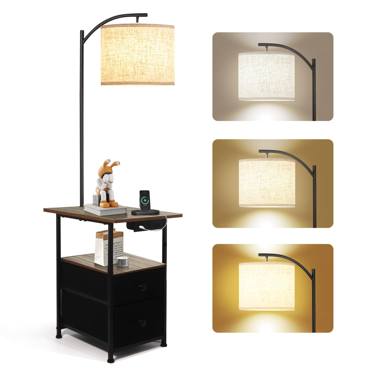 PESRAE floor lamp with table base offering convenient bedside storage