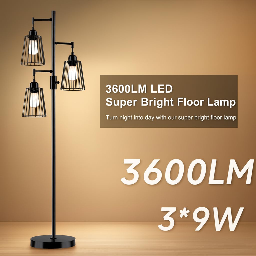 PESRAE industrial floor lamp matte black finish adds modern farmhouse style.