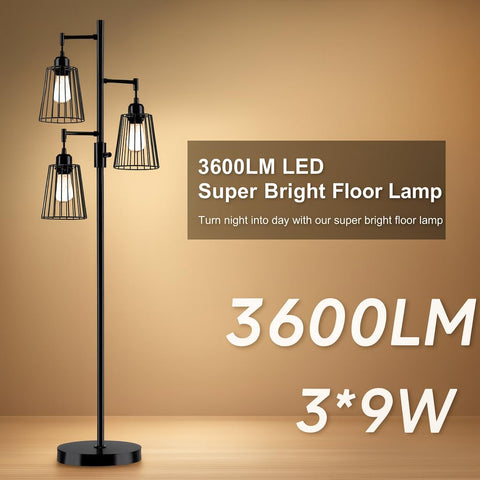 PESRAE industrial floor lamp matte black finish adds modern farmhouse style.