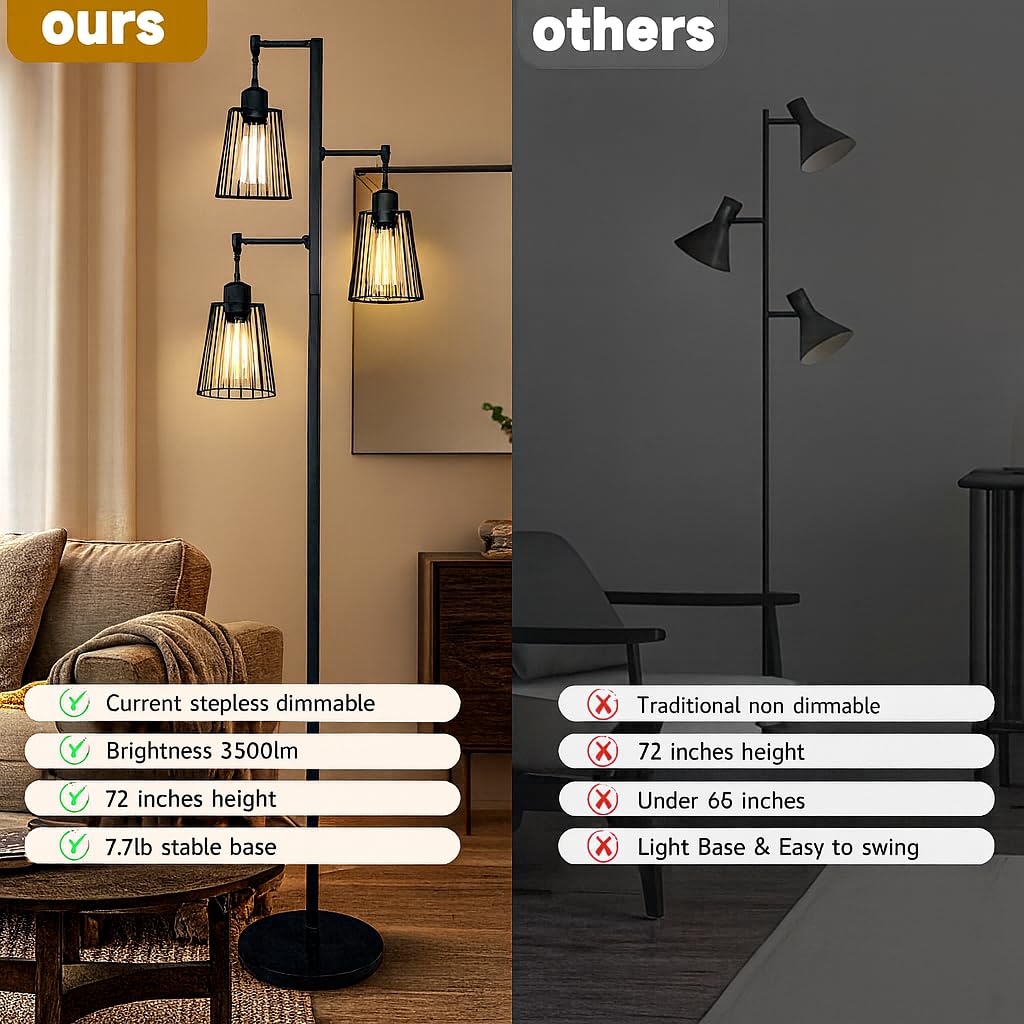 PESRAE three included 1200lm LED bulbs illuminate wide areas with warm light.