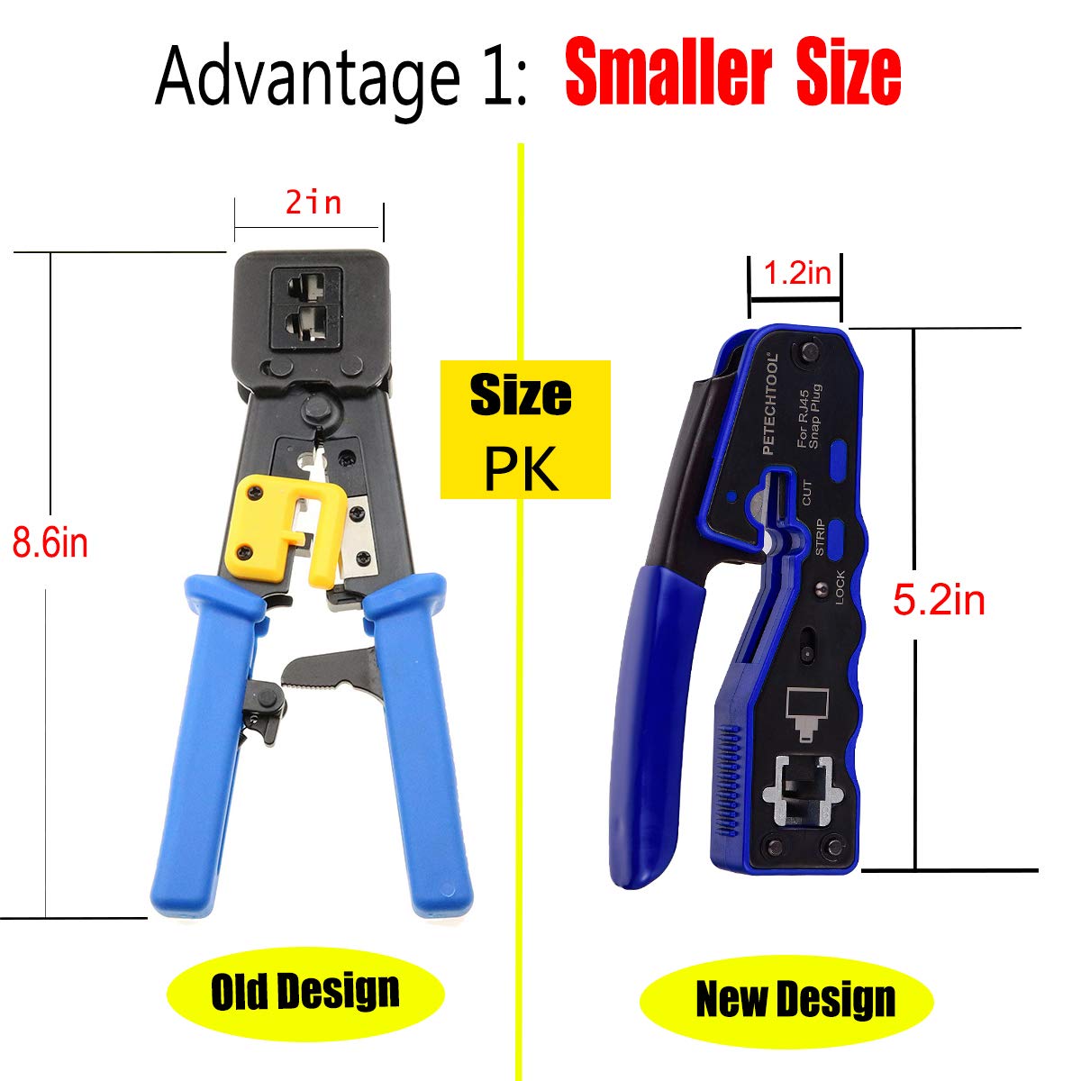 PETECHTOOL RJ45 crimp tool in package ready for setup.