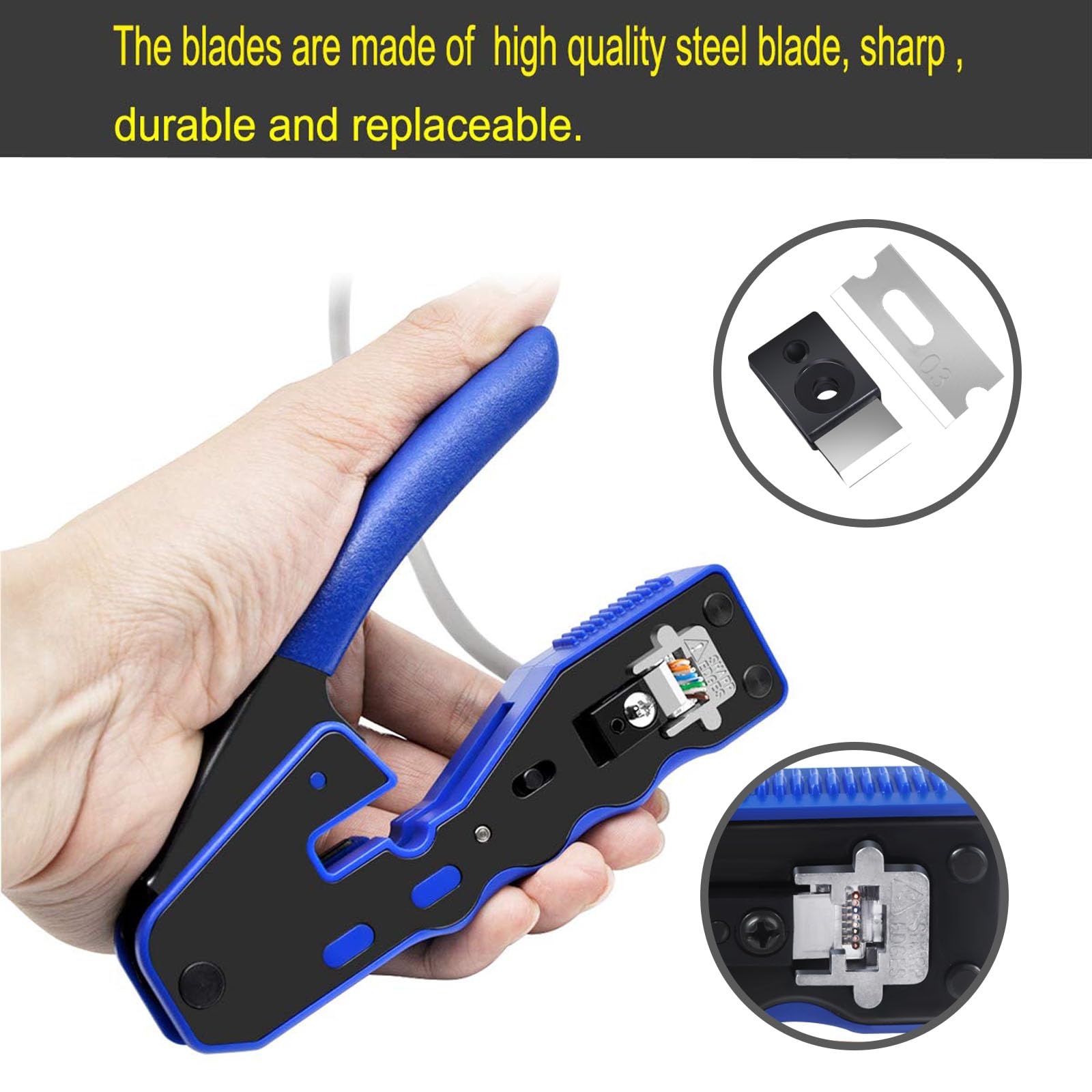 PETECHTOOL RJ45 crimp tool blade retention design prevents misalignment.