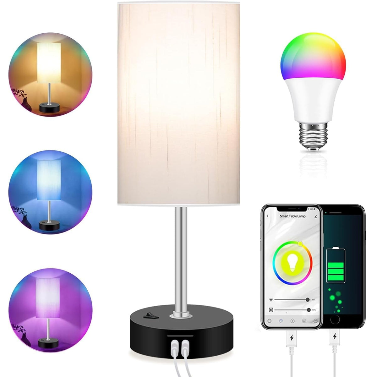 Peteme bedroom lamp with smart RGB bulb for versatile color control and ambiance.