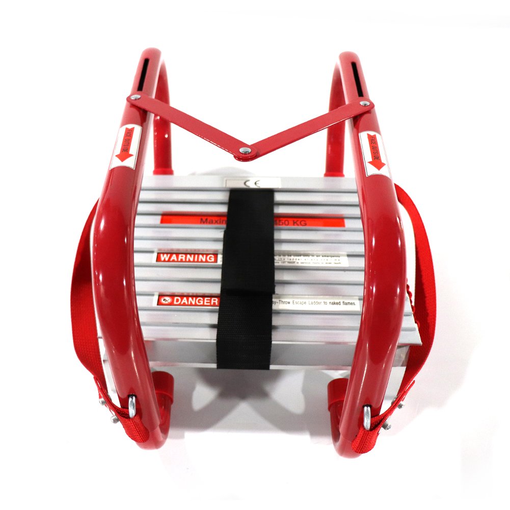 PetGirl fire escape ladder extended to reach upper-story window with sturdy stability.