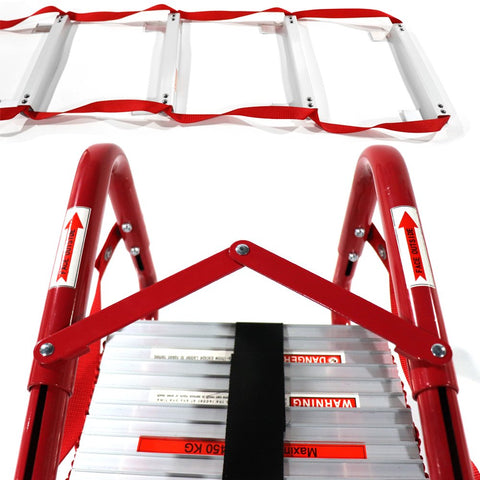 PetGirl fire escape ladder folded for compact storage under bed or in closet.