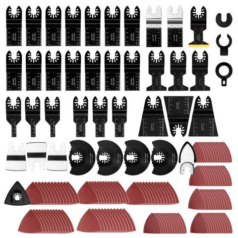 PETOX 159-piece oscillating saw blades kit in packaging, ideal for versatile home projects.