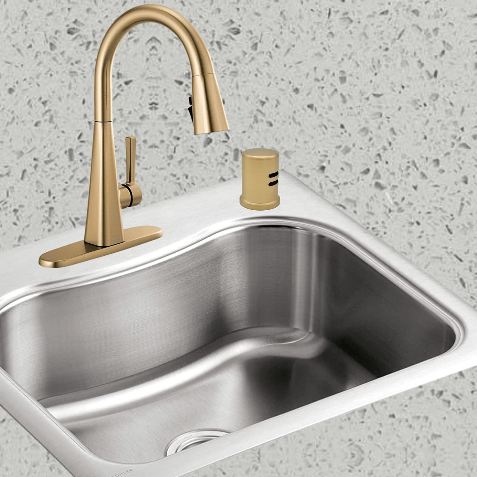 PetrelWing skirted air-gap cap champagne bronze on sink deck