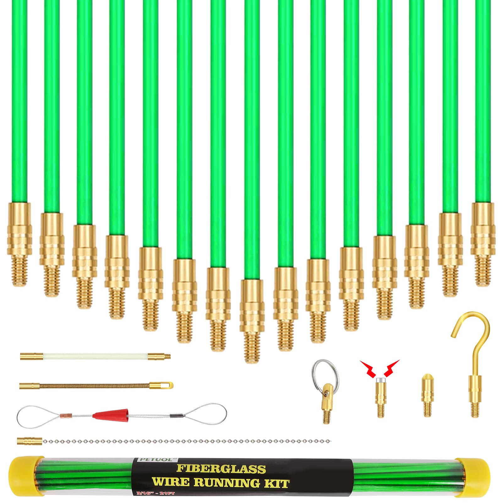 PETUOL 21-foot fiberglass rod kit assembly enables easier wiring through walls