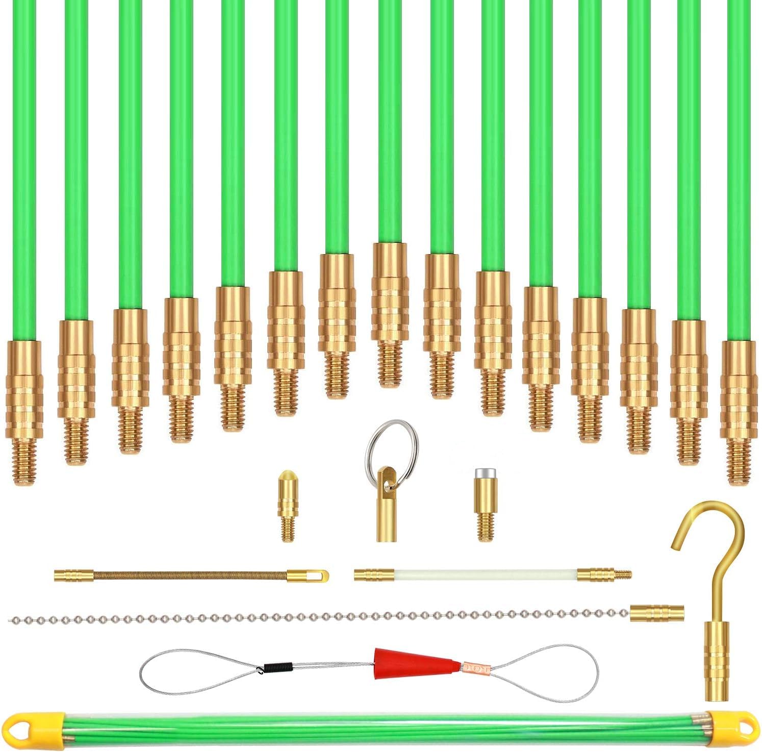 PETUOL 50 feet fiberglass fish tape kit with extendable rods for wire routing