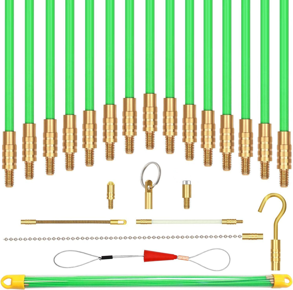 PETUOL 50 feet fiberglass fish tape kit with extendable rods for wire routing