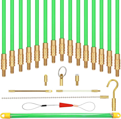 PETUOL 50 feet fiberglass fish tape kit with extendable rods for wire routing