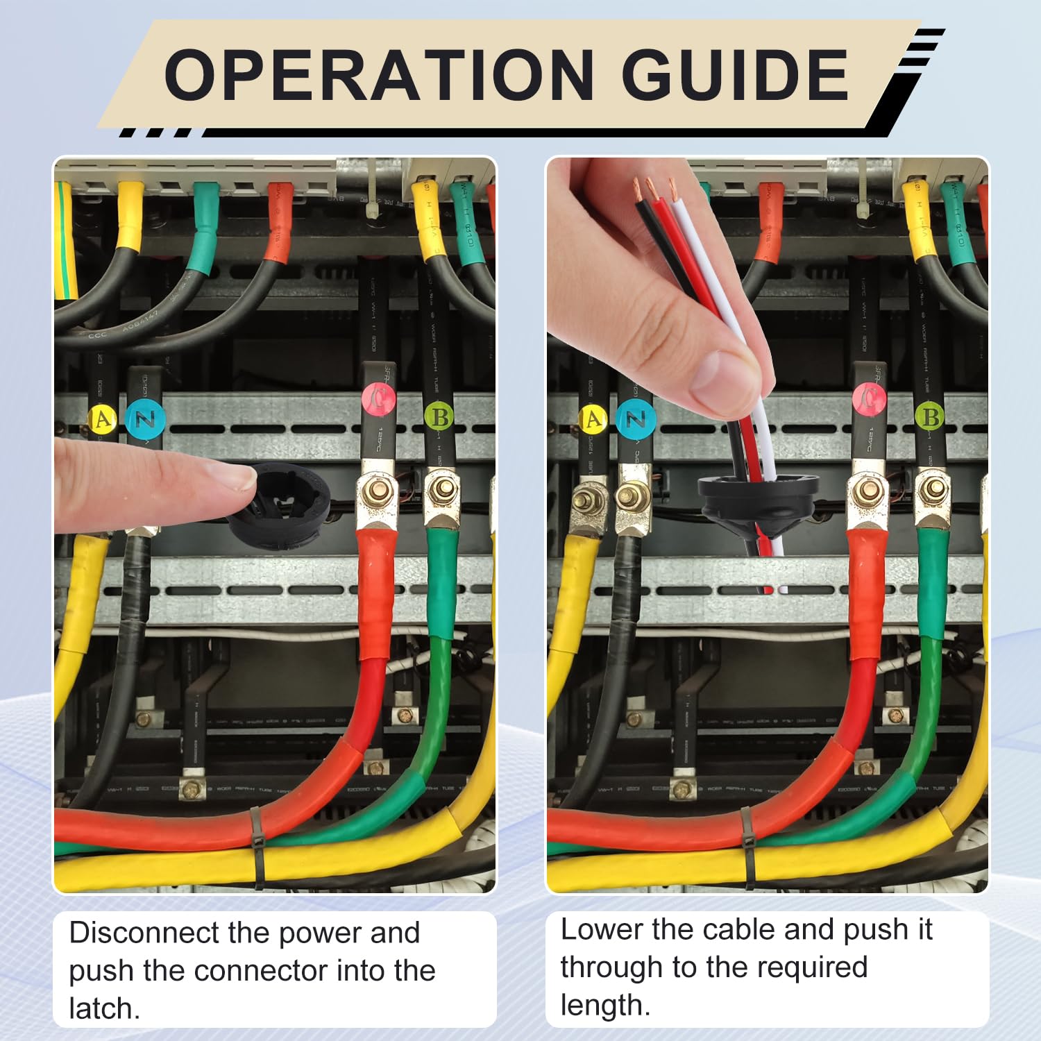 PEUTIER cable connectors protecting wires from sharp edges during routing.