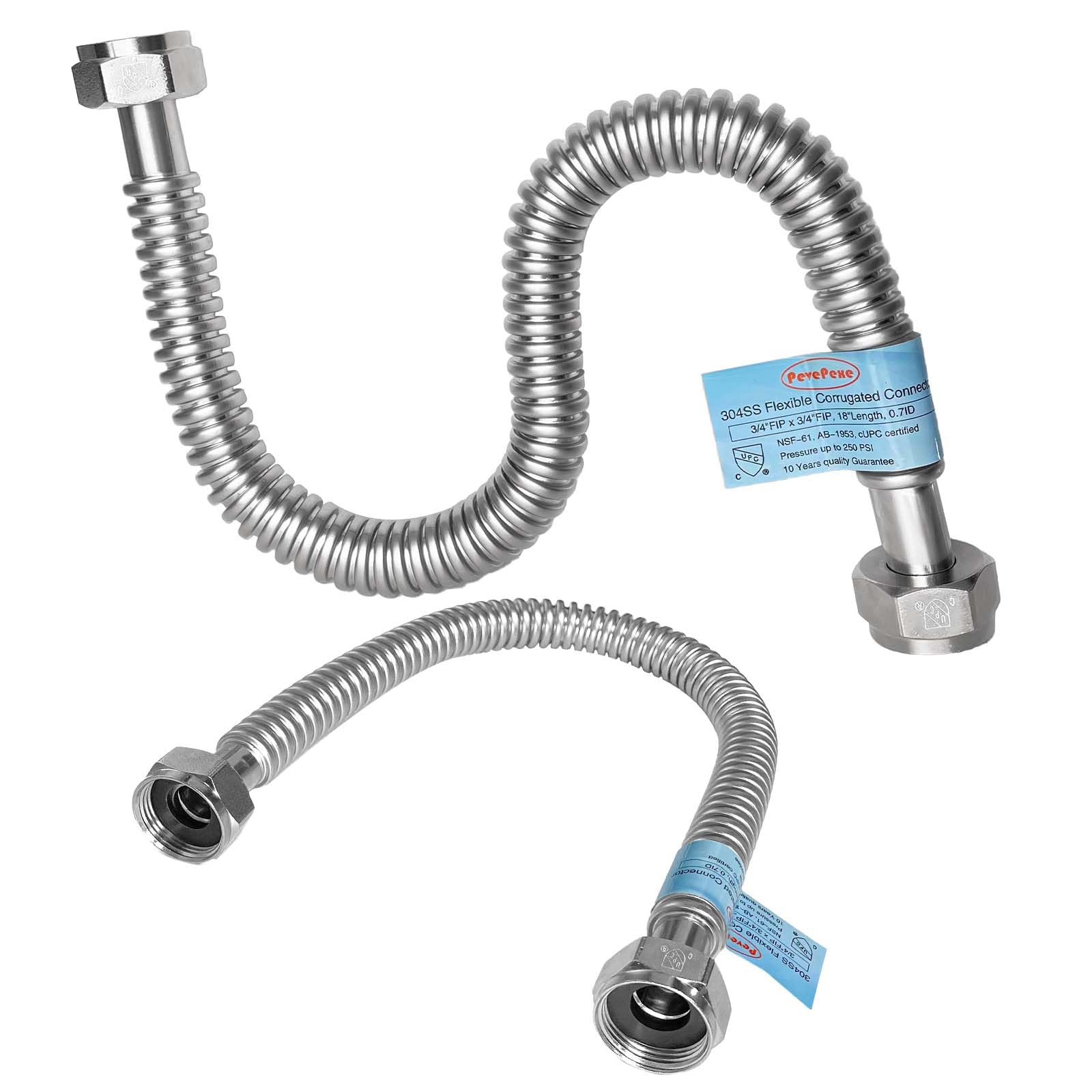 PEVEPEXE 24in stainless-steel corrugated connector, flexible and rust-resistant for reliable hot water lines.