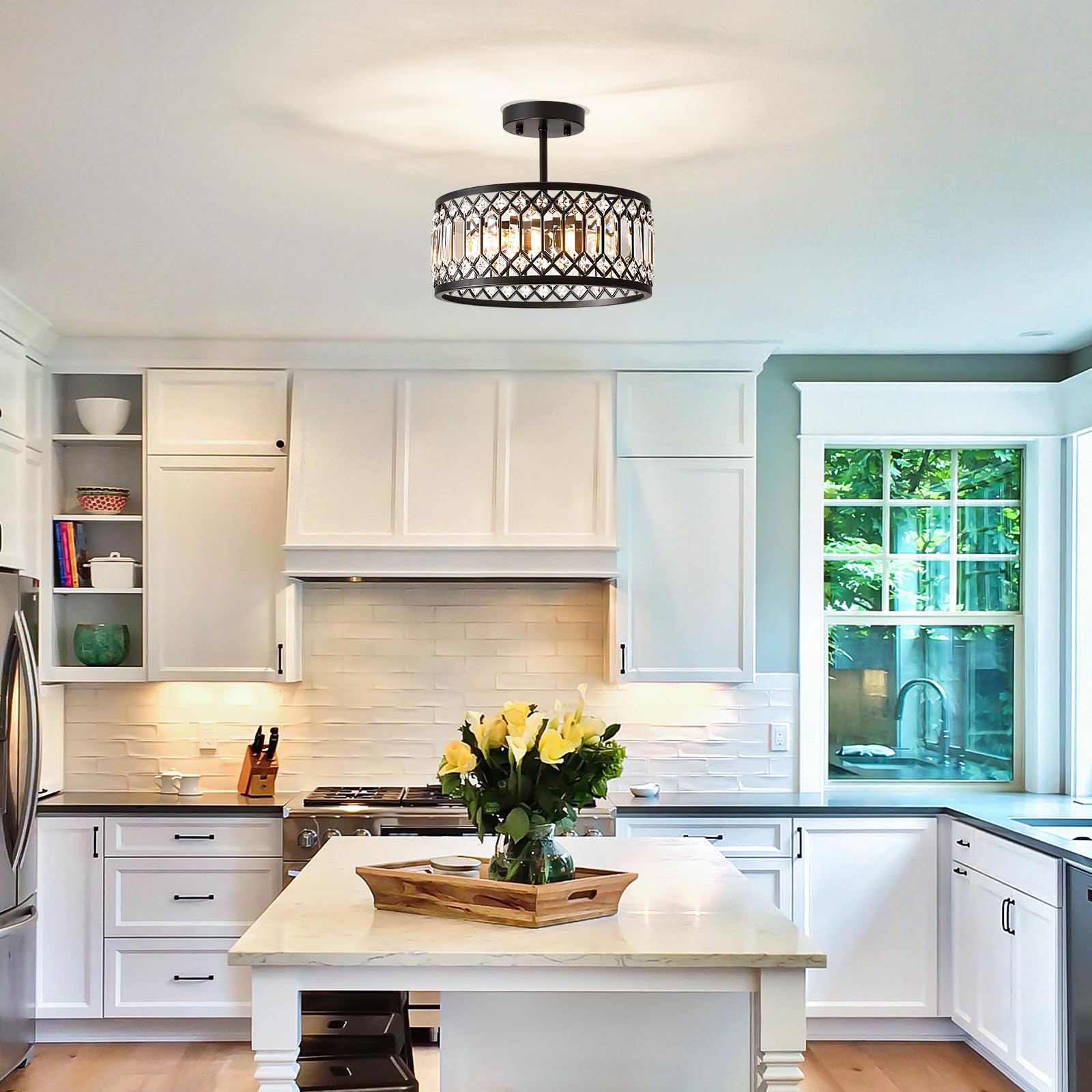Pevfah Crystal Black Ceiling Light dimmable feature for adaptable ambience in living spaces.