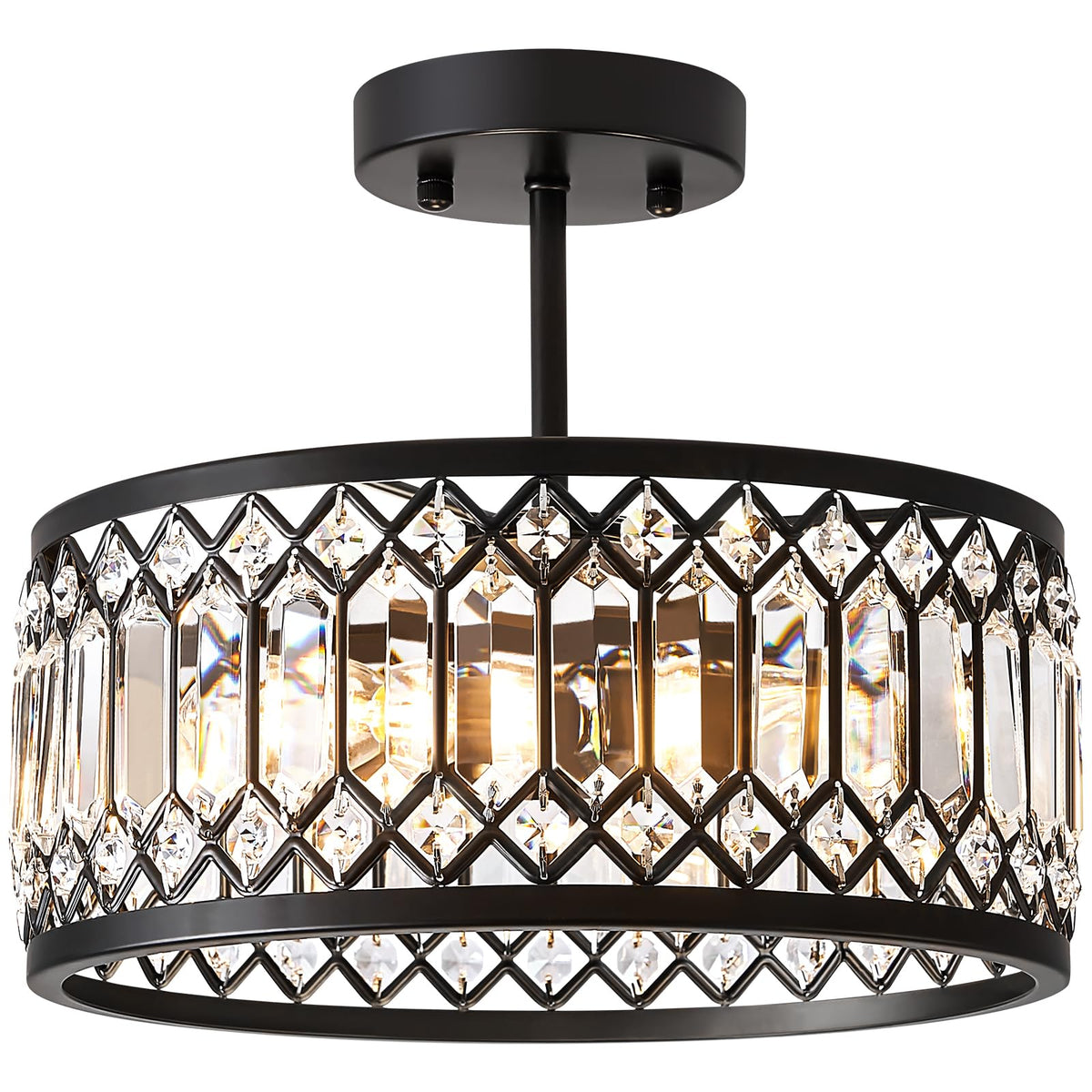 Pevfah Crystal Black Ceiling Light – front view adds contemporary entryway elegance with shimmering crystals.
