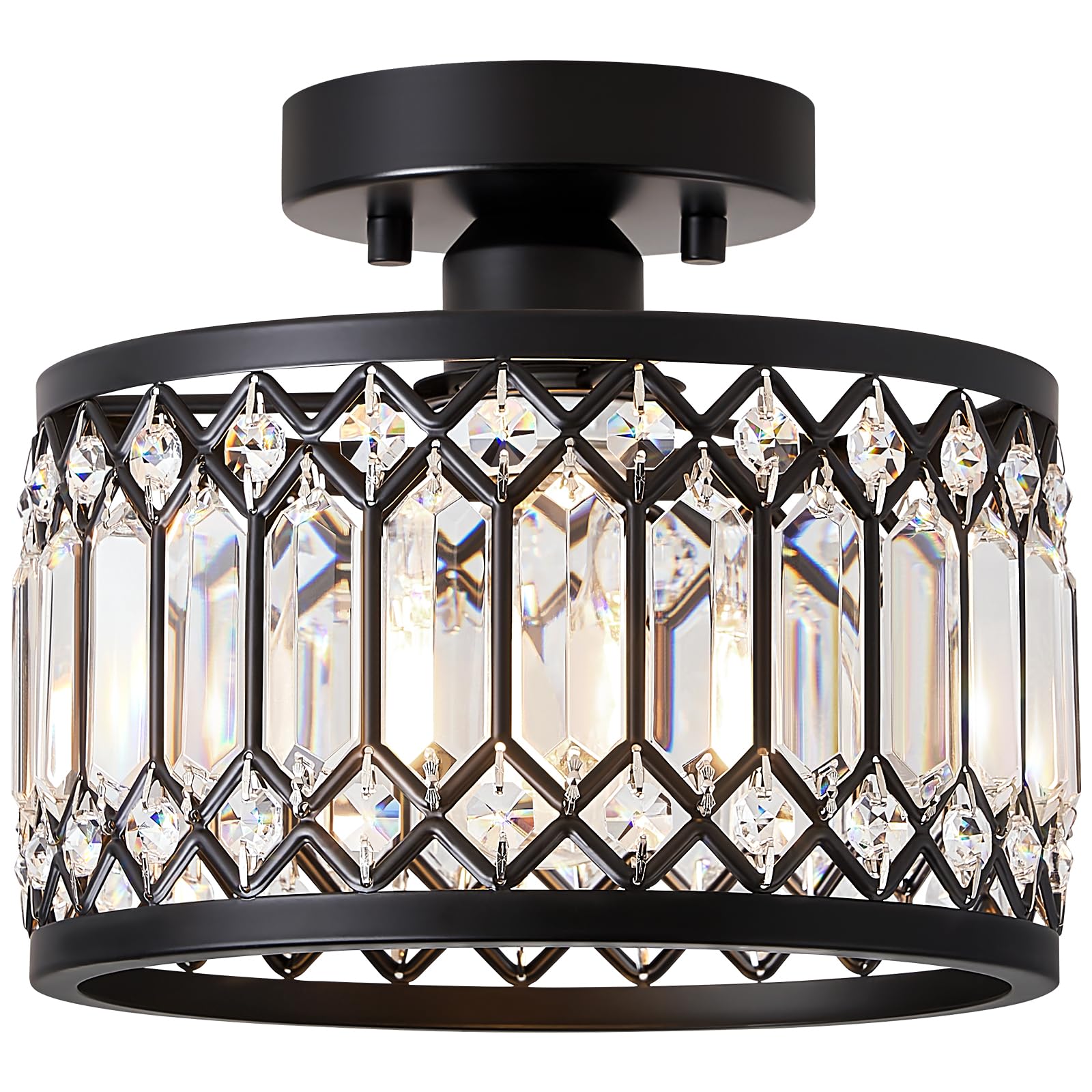Pevfah crystal black ceiling light with 9-inch round design for hallways.