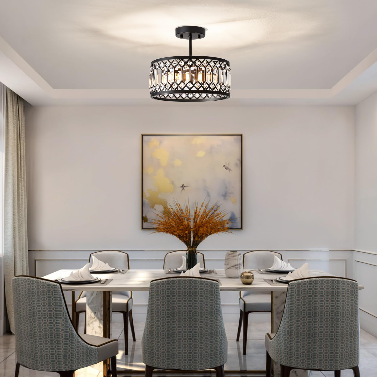 Pevfah Crystal Black Ceiling Light round shape complements modern interiors.