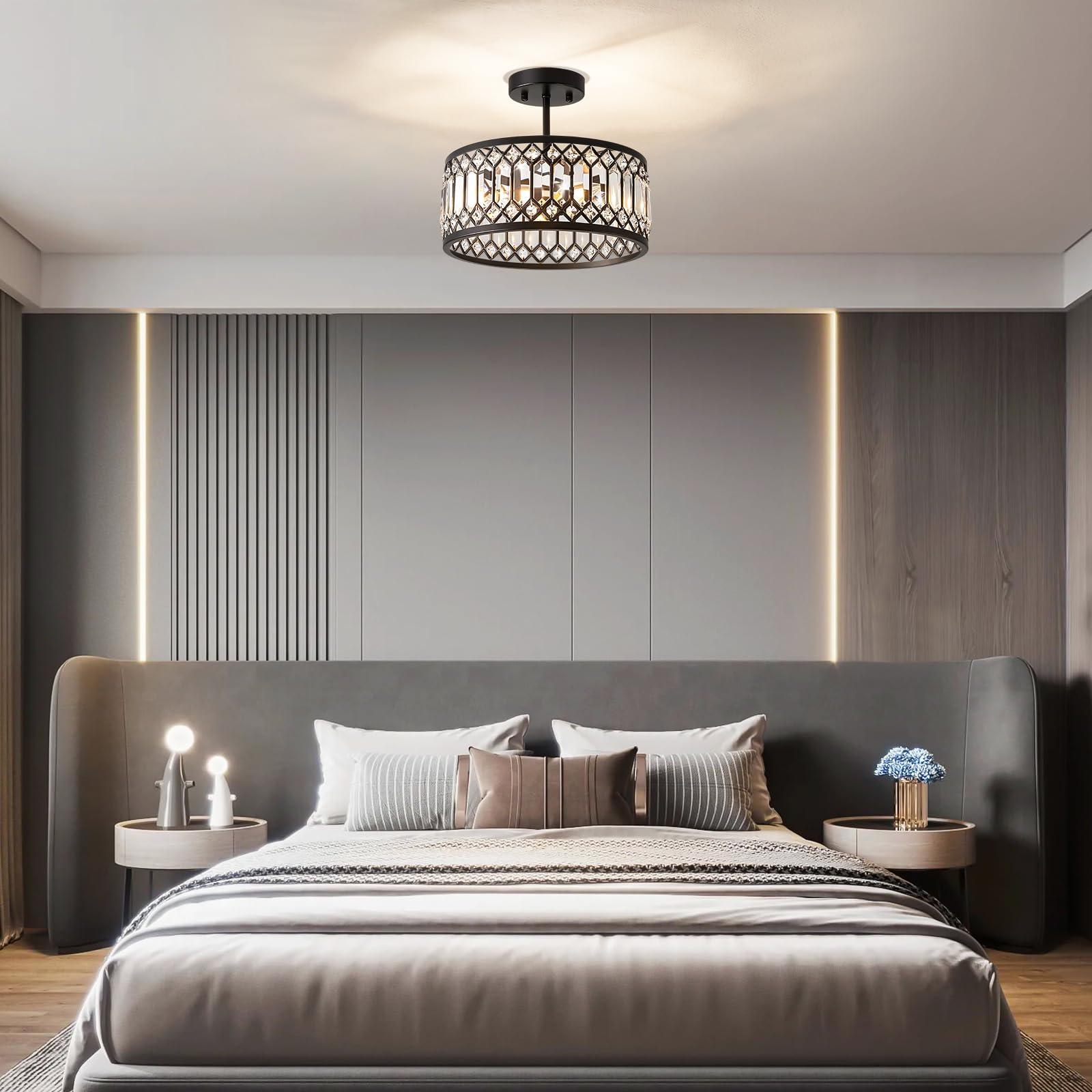 Pevfah Crystal Black Ceiling Light delivers a soft warm glow for intimate settings.