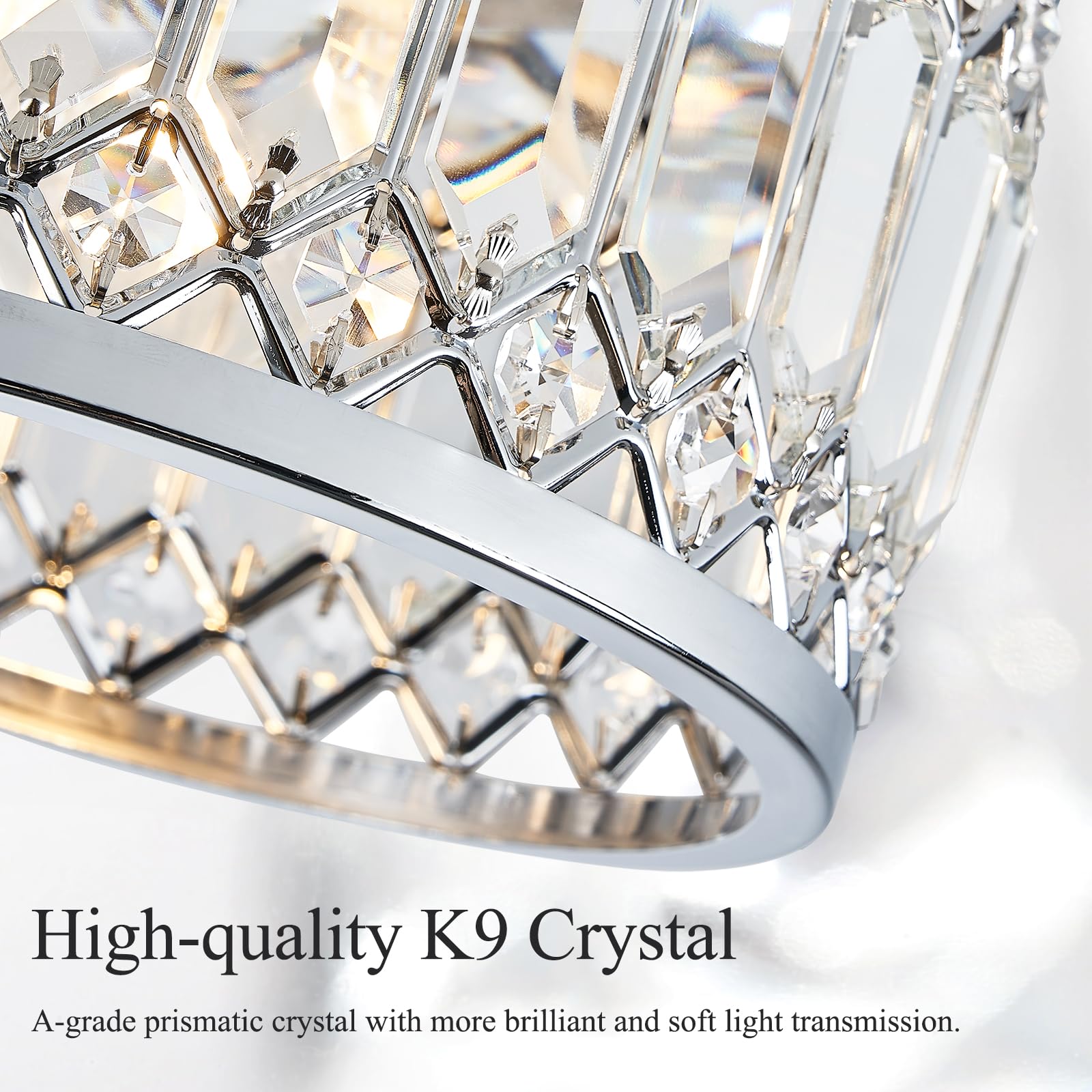Pevfah crystal chrome ceiling light in bedroom with soft glow