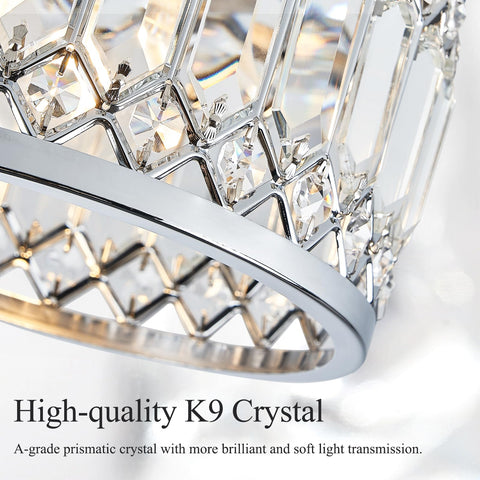 Pevfah crystal chrome ceiling light in bedroom with soft glow