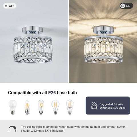 Pevfah crystal chrome ceiling light in kitchen with reflective shine