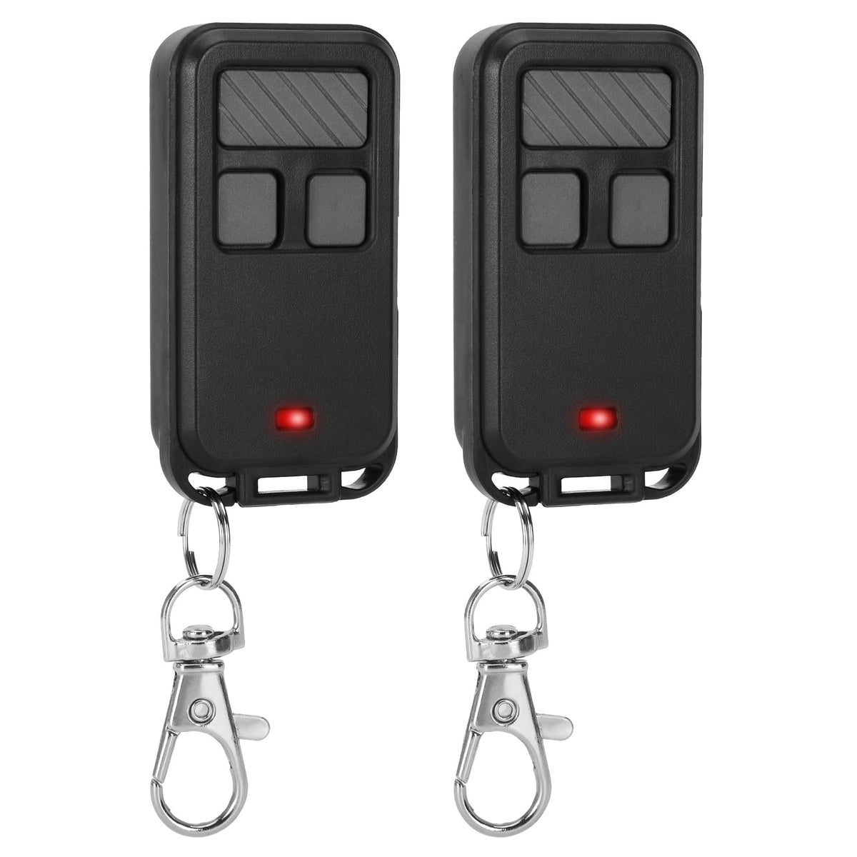 Pevxou LiftMaster remote front view, compact keychain design for quick access.
