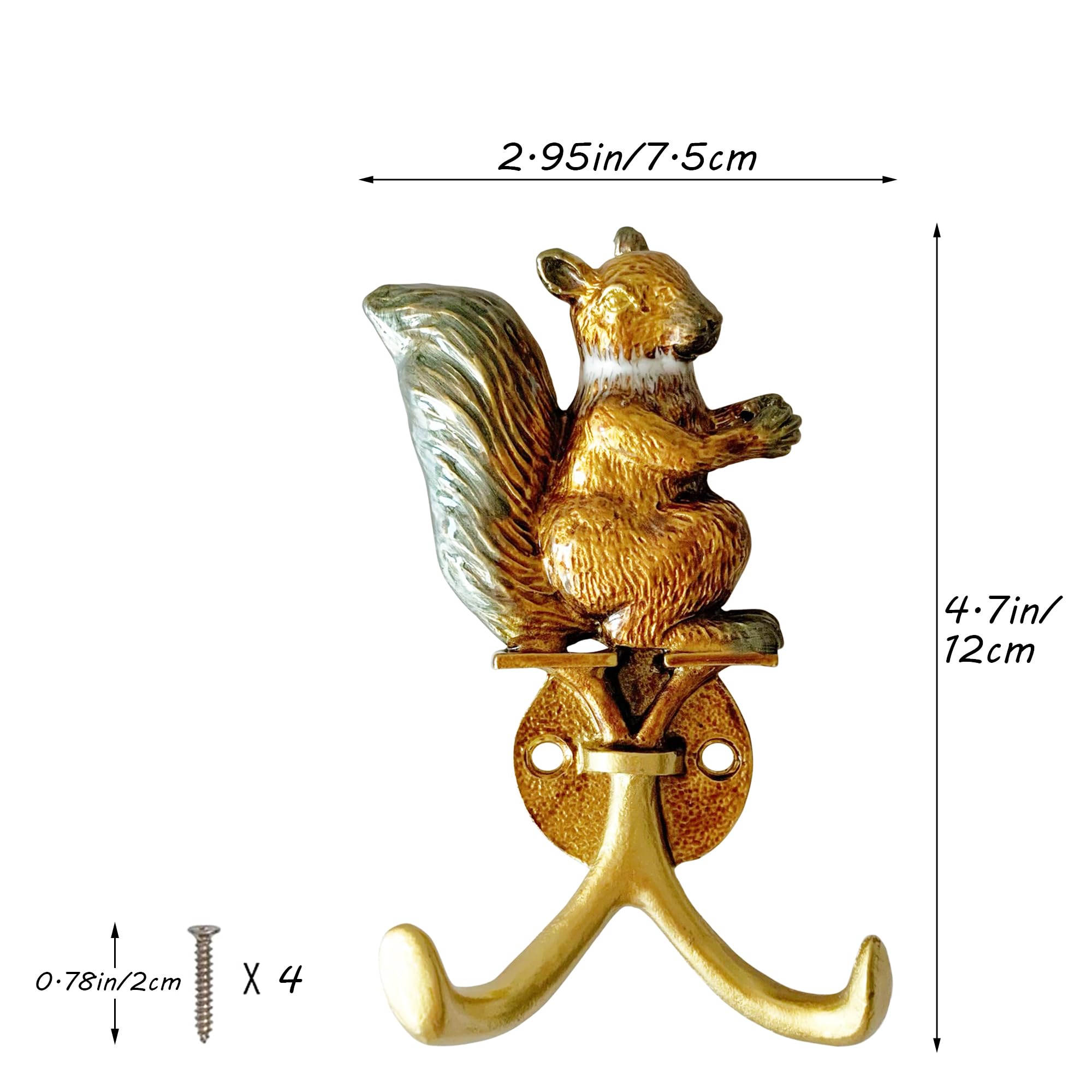 Pewery antique metal wall hook with squirrel motif for coats and bags