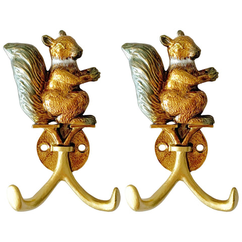 Pewery vintage squirrel wall hook set mounted on wood for sturdy storage