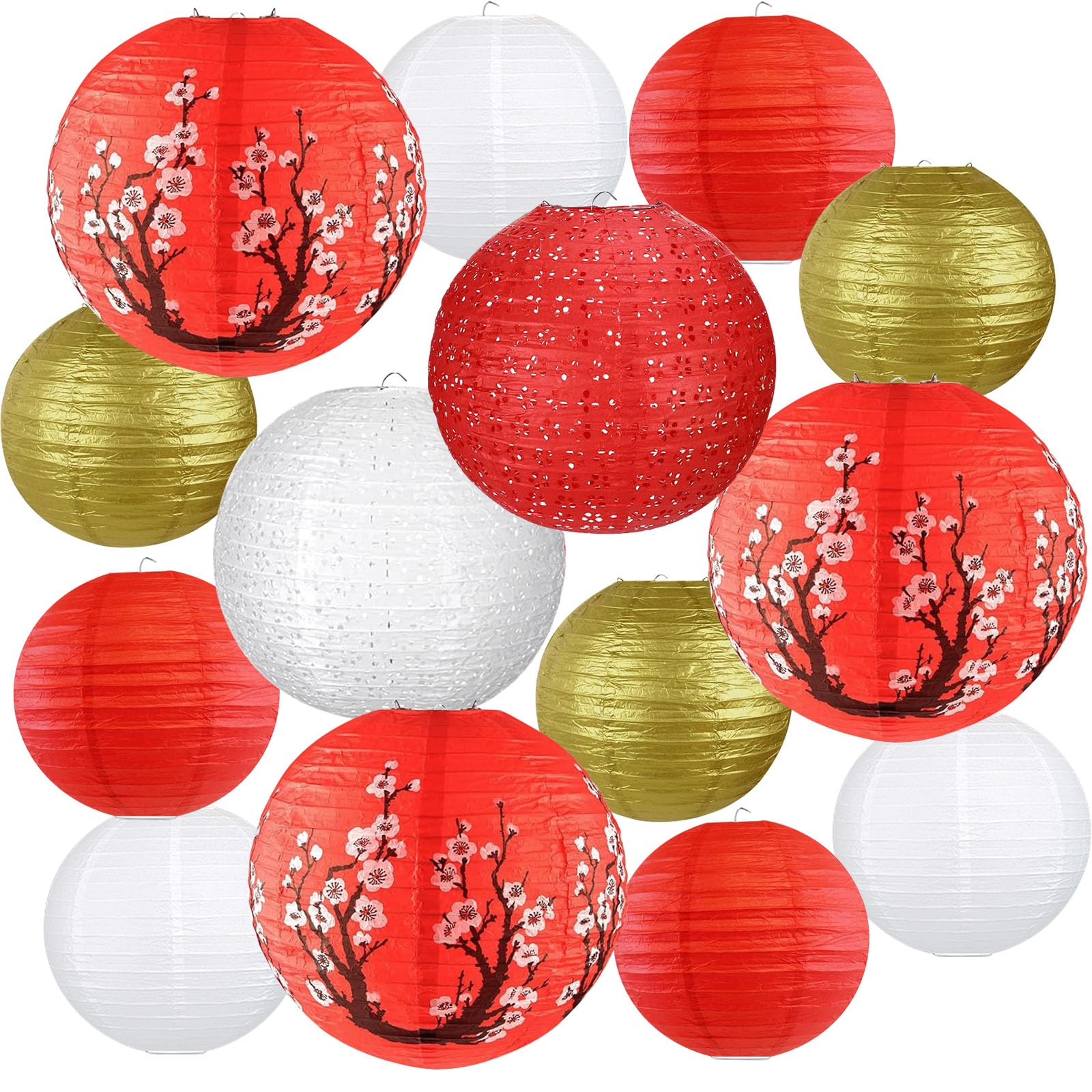 Peywot 14-piece lanterns pack in red, white and gold for versatile decor.