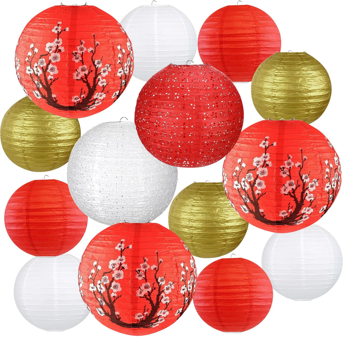 Peywot 14-piece lanterns pack in red, white and gold for versatile decor.