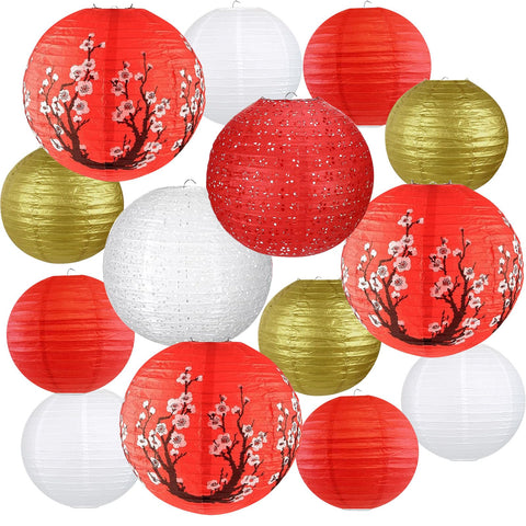 Peywot 14-piece lanterns pack in red, white and gold for versatile decor.