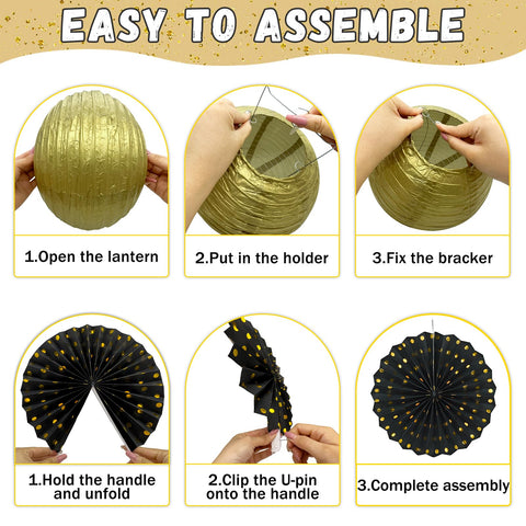 Peywot 8inch black gold paper lanterns add depth to decor.