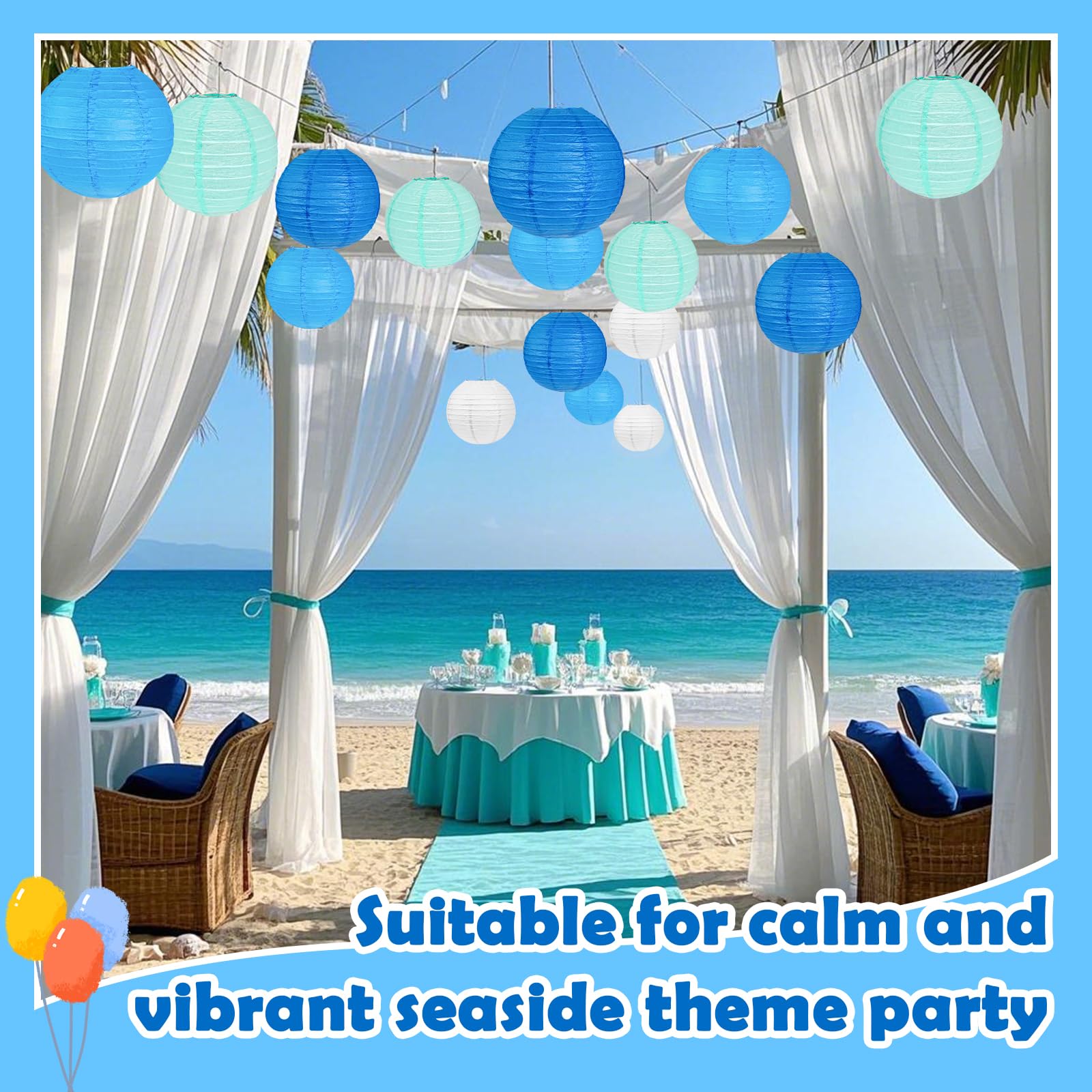 Peywot 10-inch blue-white-mint lantern display for party flair