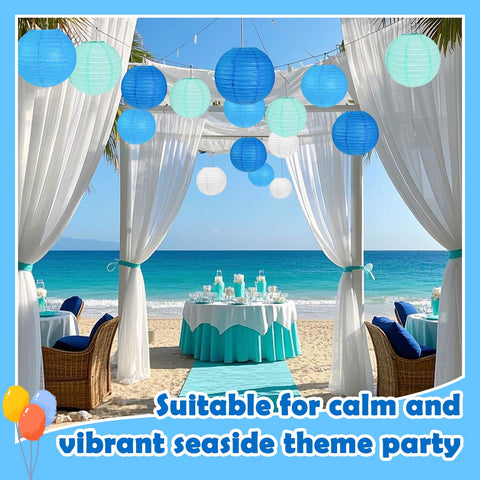 Peywot 10-inch blue-white-mint lantern display for party flair