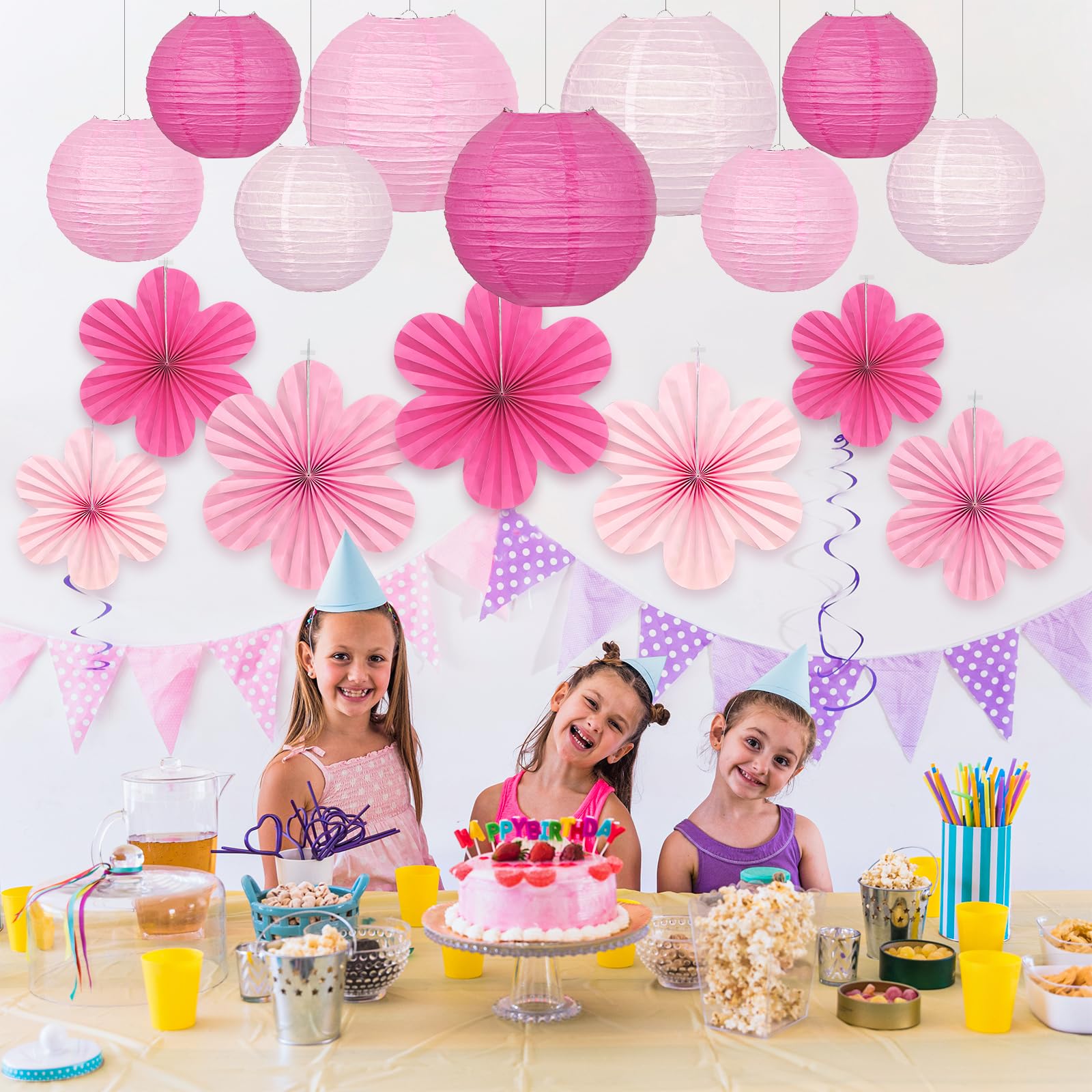 Peywot pink decor scene creates elegant ambiance for birthdays or showers.