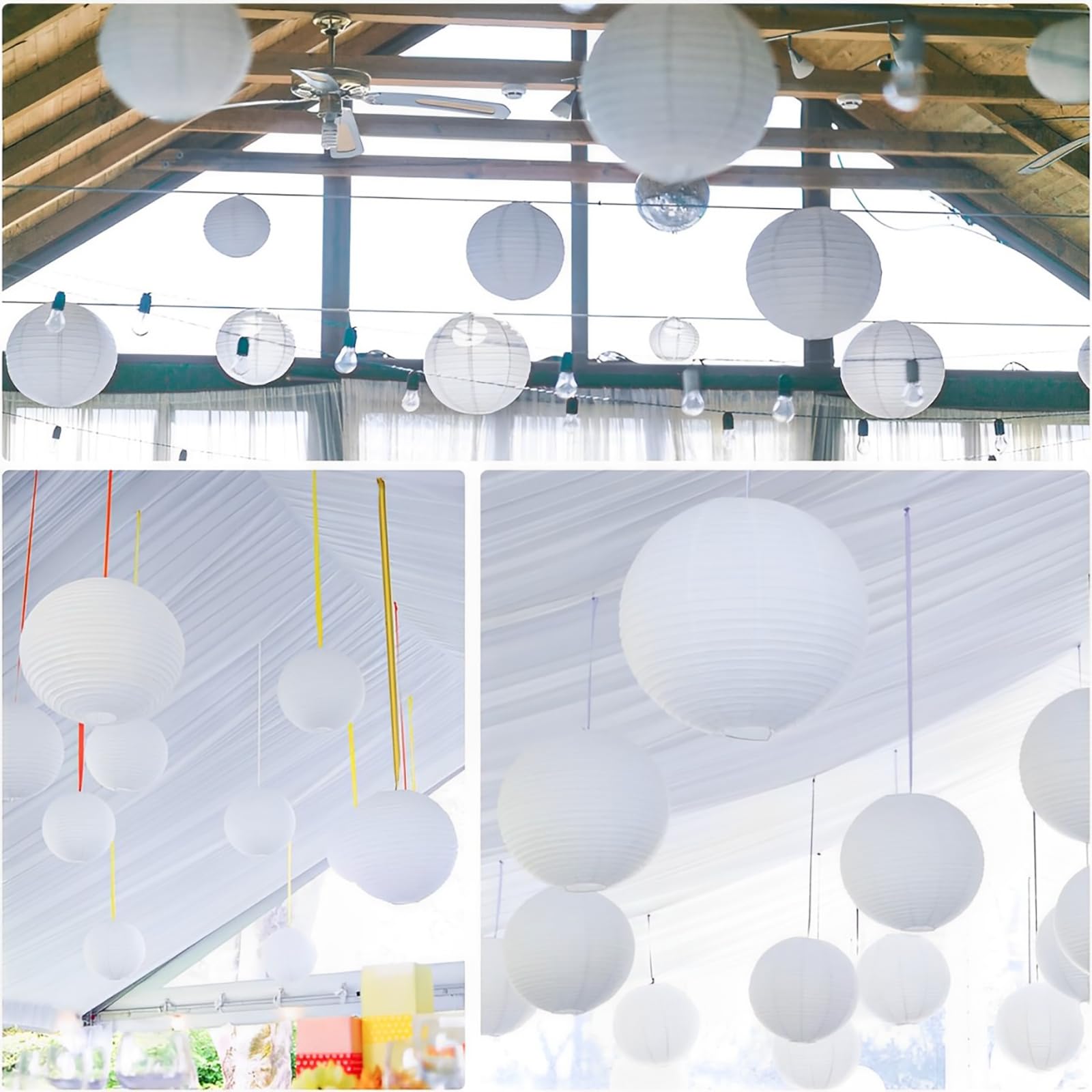 Peywot white lanterns offer economical decor you can reuse.